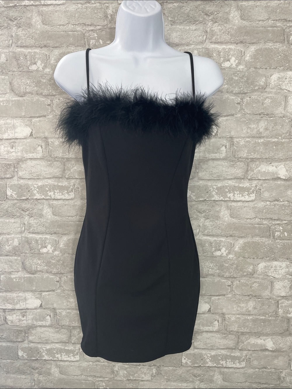 LULUS Peak Perfect Black Feather Sleeveless Mini Bodycon Dress